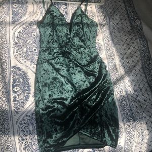 WORN ONCE! Green Velvet Mini Dress